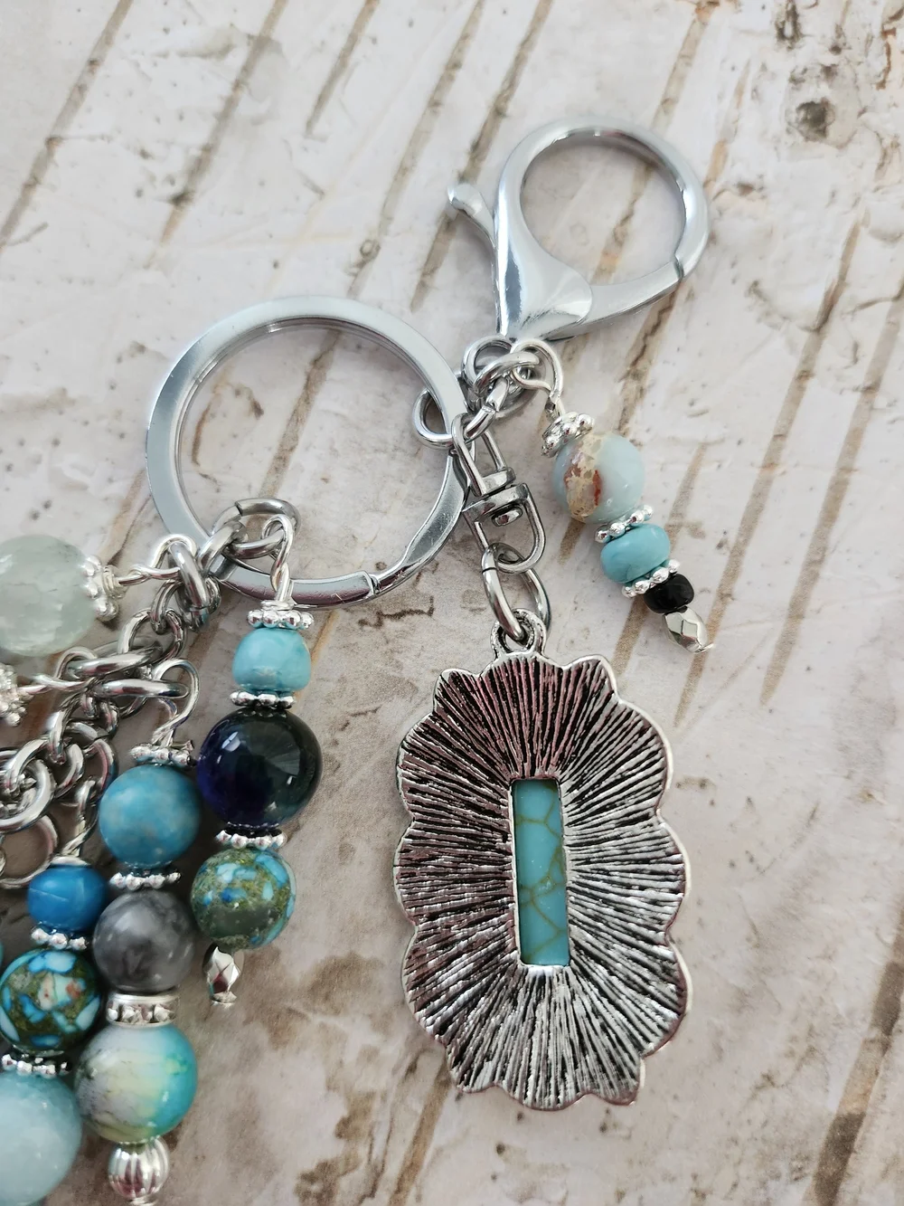 Southwest Purse Charm or Keychain Tiger Eye Agate Quartz Howlite Handcrafted